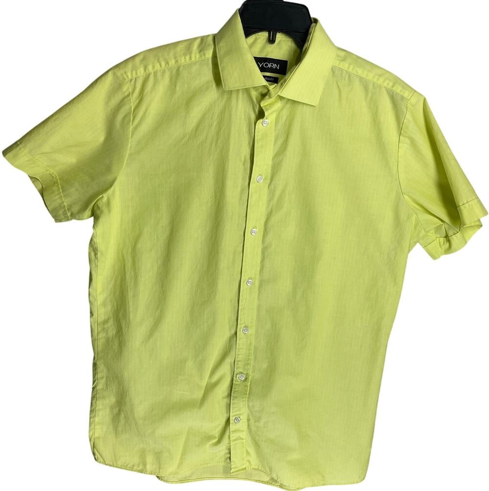 Yorn Shirt Men 15 3/4 Yellow Button Up Short Sleeve Casual STAIN COLLAR